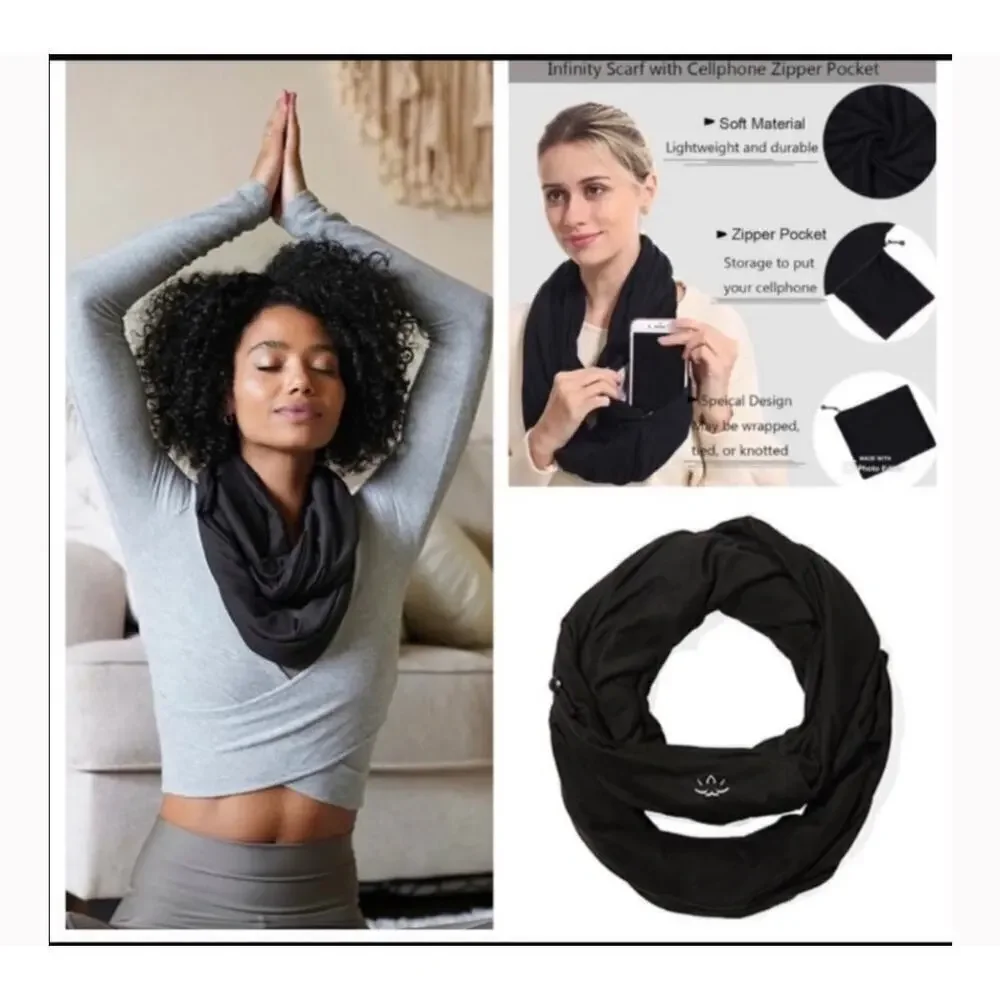 NWT Beyond Yoga Hidden Pocket Infinity Scarf Black